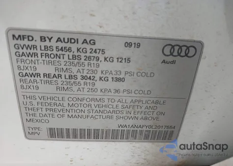 2020 Audi Q5 Premium 45 Tfsi Quattro S Tronic z USA, uszkodzony, nr VIN WA1ANAFY0L2017554